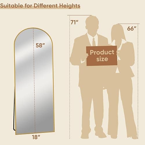 Homsion 58"x18" Full Length Mirror, Arched Full Body Mirror, Standing Hanging or Leaning Floor Mirror for Bedroom and Living Room, Gold thumbnail 2