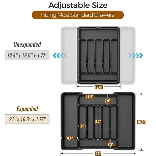 ukeetap Extra Large Expandable Silverware Organizer, BPA-Free Food-Safe Cutlery Flatware Organizer, Kitchen Utensil Drawer Organizer, Adjustable Silverware Holder for Spoons Forks Knives, Black thumbnail 3