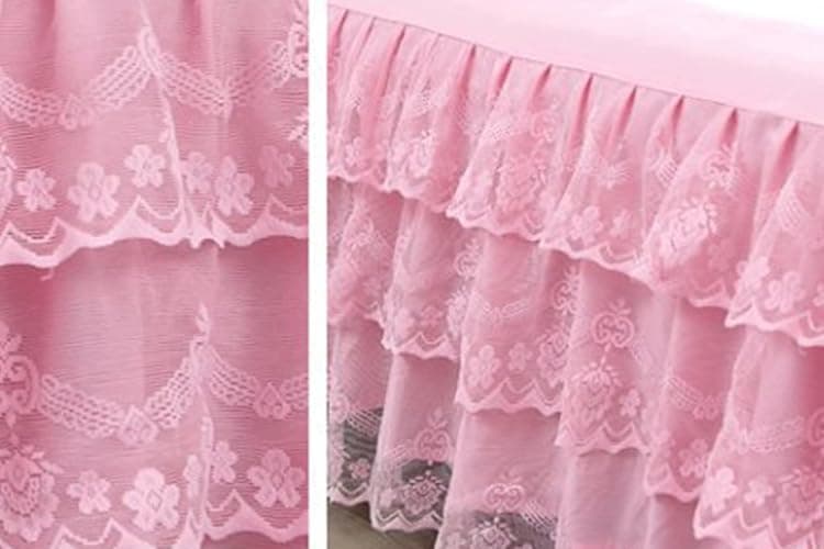 Romantic Ruffled Bed Skirt with Sheet,Dust Ruffle Bedskirt with 3 Lace Layers,17.7" Drop thumbnail 3