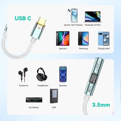 NK1 MAX USB C to 3.5mm Audio Adapter, Type C to Headphone Aux Jack Dongle Cord 32Bit/384kHz HiFi DAC Dongle Cable Compatible with iPhone 16 Pro Max/15 Pro/15, Samsung Galaxy S24 (Mint Green) thumbnail 6