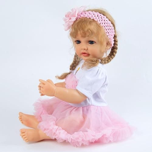 Pink Crown Reborn Baby Dolls Clothes for 20-23 Inch Pure Handmade 2 Pieces Reborn Doll Baby Girl Clothing Set thumbnail 9