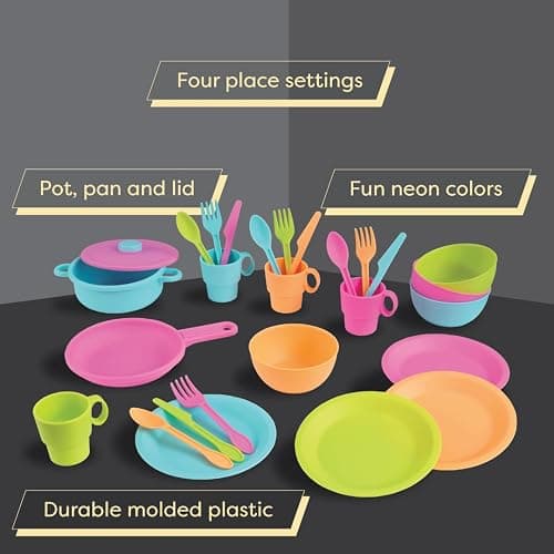 KidKraft 27-Piece Bright Cookware Set, Plastic Dishes and Utensils for Play Kitchens thumbnail 6
