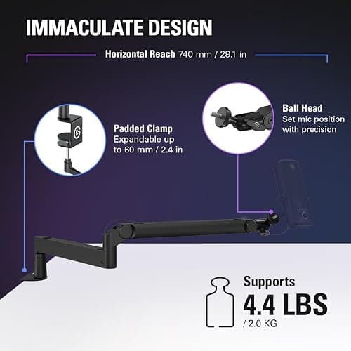 Elgato Wave Mic Arm LP - Premium Low Profile Microphone Arm with Cable Management Channels, Desk Clamp, Versatile Mounting, and Fully Adjustable – For Podcasting, Streaming, Gaming, and Home Office thumbnail 6