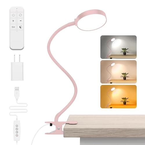 iFalarila Reading Light with Remote, LED Desk Lamp Clip on [1H Timer & Nightlight] RA>95 Dimmable Flexible Gooseneck, Reading Lamp with Clamp for Table - 3.5'' (Adapter Included) - Image 1