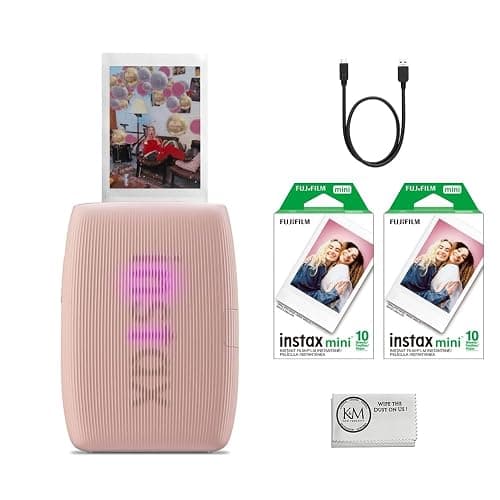 Fujifilm INSTAX Mini Link 3 Smartphone Printer | Rose Pink Bundled INSTAX Mini Instant Film | 20 Exposures + Microfiber Cleaning Cloth (3 Items) - Image 1