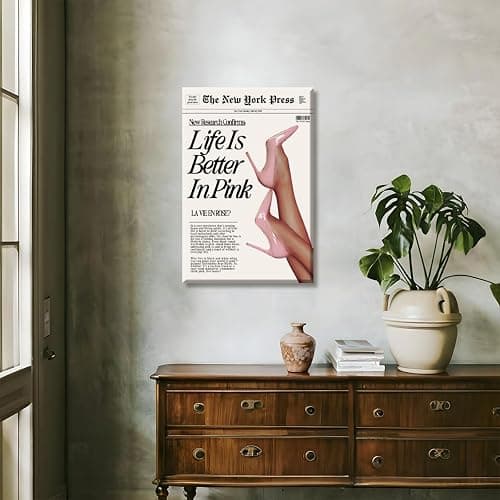 Trendy Baby Pink Poster 70s Canvas Prints The New York Press Wall Art Life Is Better in Pink Hot Girl Posters Preppy Aesthetic Decor Bedroom for Cool Girly Room Home Dorm 12x16inch Unframed thumbnail 7