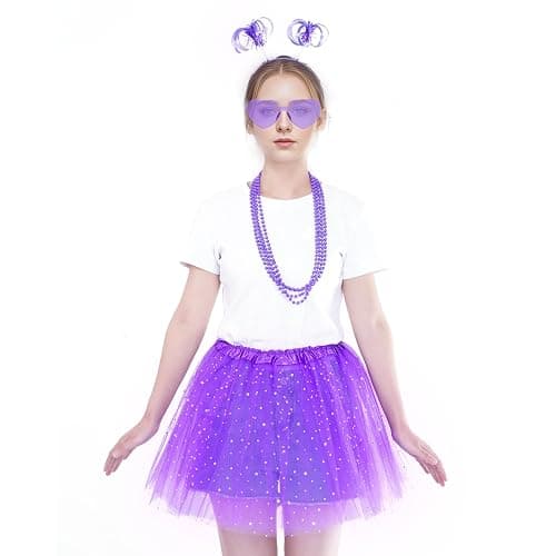 Haakong Women Tutu Costume Accessories Set Sunglasses Ponytail Headband Tutu Skirt Necklace for Halloween Mardi Gras thumbnail 7