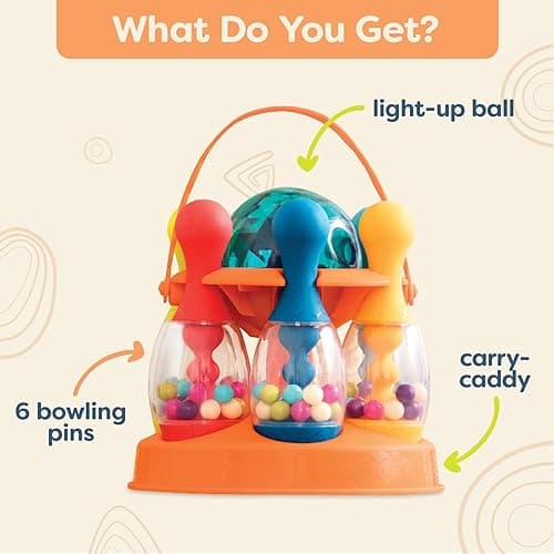 B. toys – Let's Glow Bowling! – Multicolored Six Pin Toy Bowling Set with Flashing Light – Up Ball & Carrying Caddy for Kids – 2+ Years thumbnail 6
