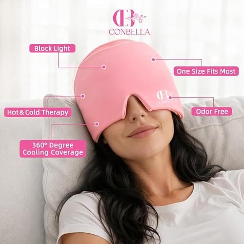 Conbella Migraine Relief Cap, Soothing Headache Ice Face Mask Products | Hot and Cold Therapy, Migraine Headache Relief Cap for Migraine, Sinus, Puffy Eyes, Tension, Stress and Hangover thumbnail 2