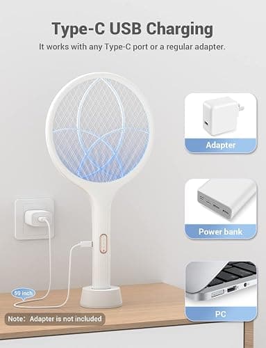 YISSVIC Electric Fly Swatter 4000V Bug Zapper Racket Dual Modes Mosquito Killer with Purple Mosquito Light Rechargeable for Indoor Home Office Backyard Patio Camping thumbnail 7