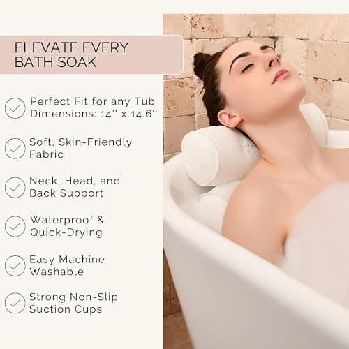 Bath Pillow and Bathtub Tray Set for Tub | Luxurious, Relaxing Home Spa Accessories with Bath Tub Pillows for Head and Neck, Foldable Bath Tray Caddy Organizer | Relaxation Gifts for Women Self Care thumbnail 4