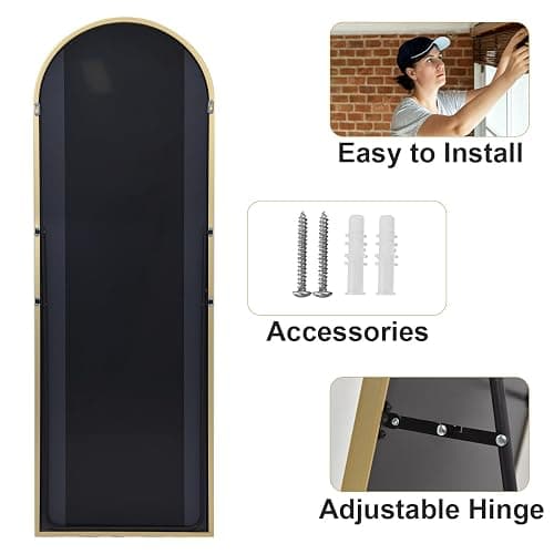 HARRITPURE 64"x21" Arched Full Length Mirror Free Standing Leaning Hanging Mounted Mirror Aluminum Frame Modern Simple Home Decor for Living Room Bedroom Cloakroom, Gold thumbnail 9