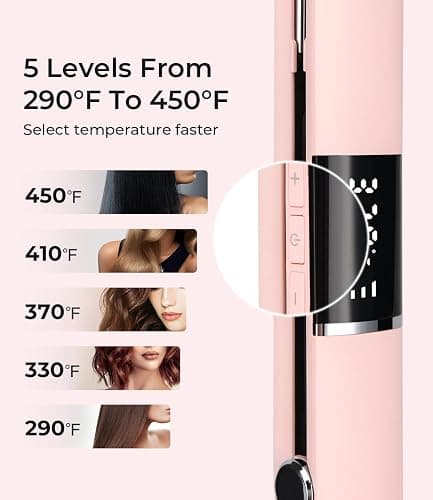 PRITECH Flat Iron Hair Straightener, Titanium Flat Iron with Adjustable Temp(290°F-450°F), 1 inch Plate for All Hairstyles Anti-Frizz Dual Voltage Straightening and Curler 2 in 1 (Pink) thumbnail 2