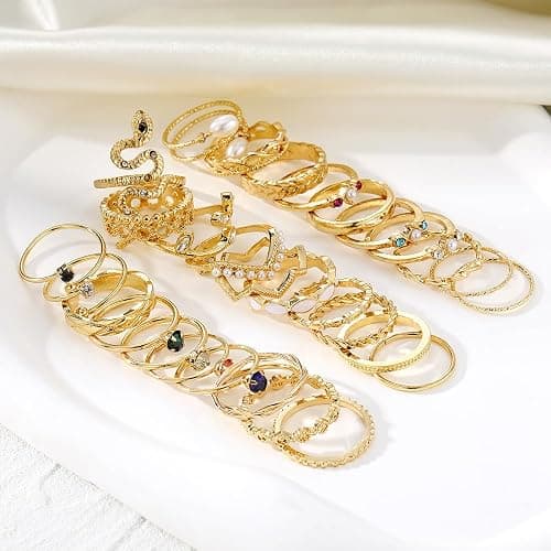 KISS WIFE Golden Silvery Black Kunckle Rings Set for Women, Dainty Simple Trendy Cute Stackable Finger Rings Pack, Perfect for Stacking Layering on Thumb and Knuckle, Mixed Size, Jewelry Gift - Image 1