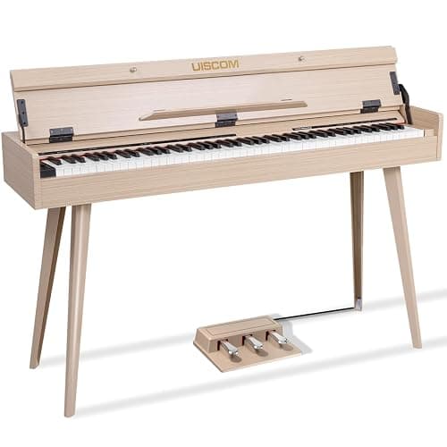 UISCOM 88 Key Weighted Home Digital Piano- Wooden Desk Electric Piano Transforms Between Desk and Vanity - Progressive Hammer-Action Keyboard, Perfect for Beginners with MIDI-Apricot - Image 1