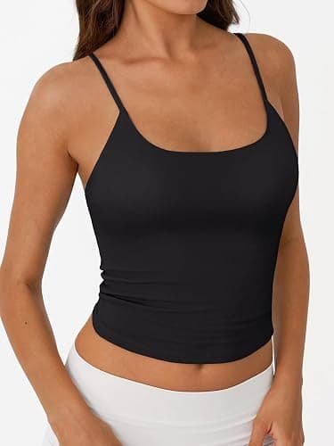Trendy Queen Womens Double Lined Adjustable Spaghetti Strap Tank Tops | Summer Camisole Athletic Workout Gym Going Out Cute Basic Crop Top for juniors thumbnail 3