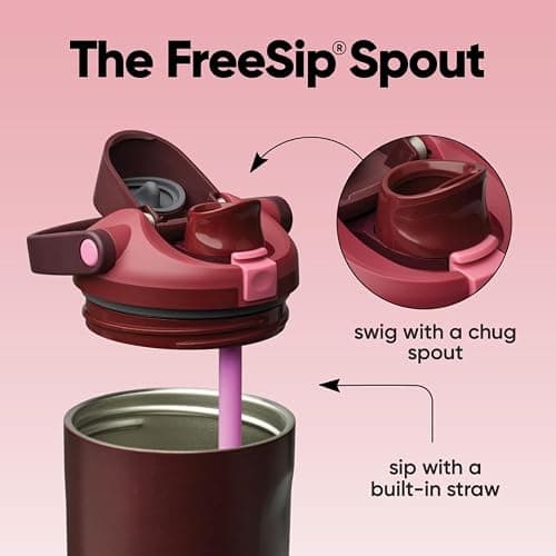 Owala FreeSip Sway Insulated Stainless Steel Water Bottle with Two-Way Spout, Built-In Straw and Bucket Handle, Made for Travel, School, and Sports, 40oz, BPA Free, Leak Proof, Black Cherry thumbnail 4