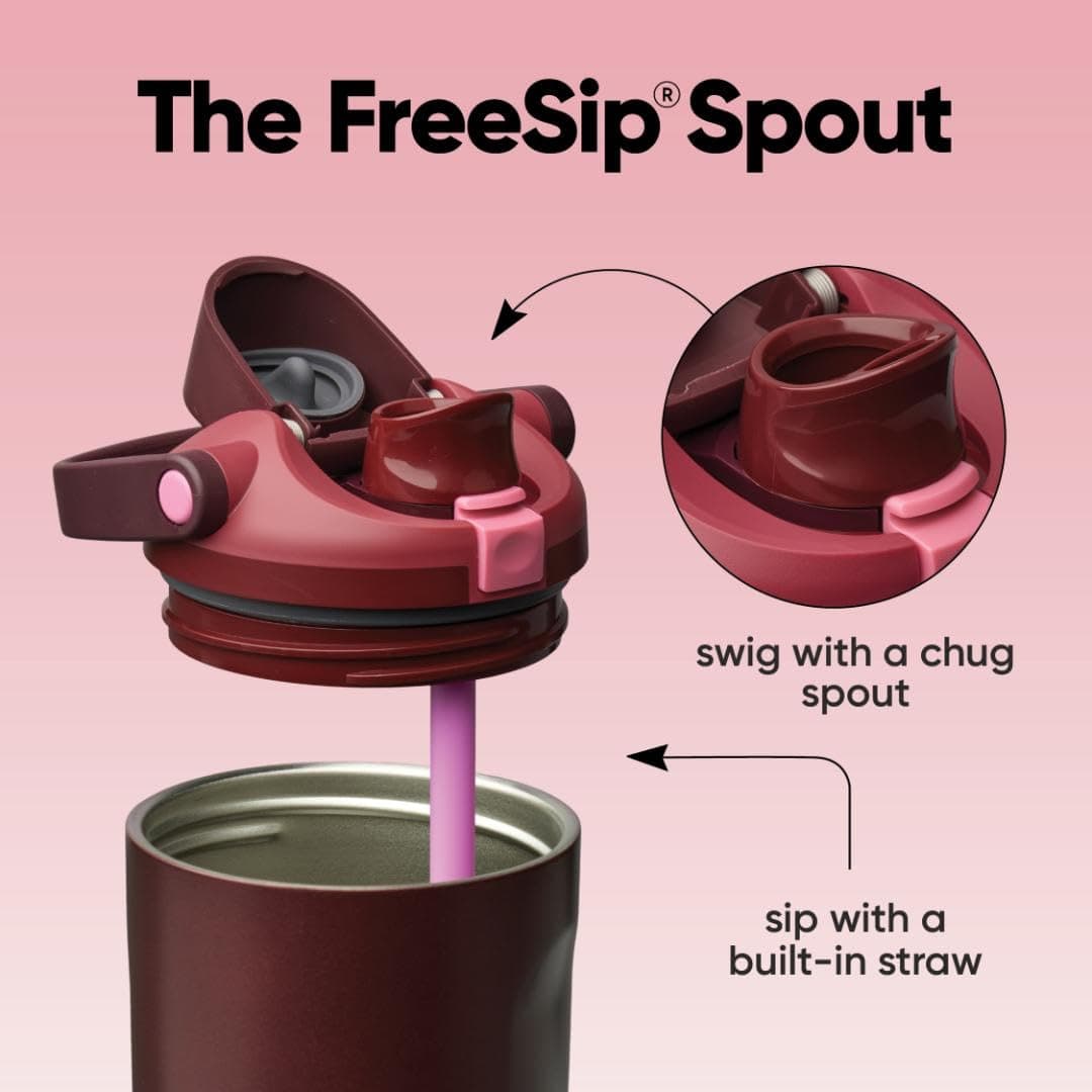 Owala FreeSip Sway Insulated Stainless Steel Water Bottle with Two-Way Spout, Built-in Straw and Bucket Handle, Made for Travel, School, and Sports, 40oz, BPA Free, Leak Proof, Black Cherry thumbnail 2