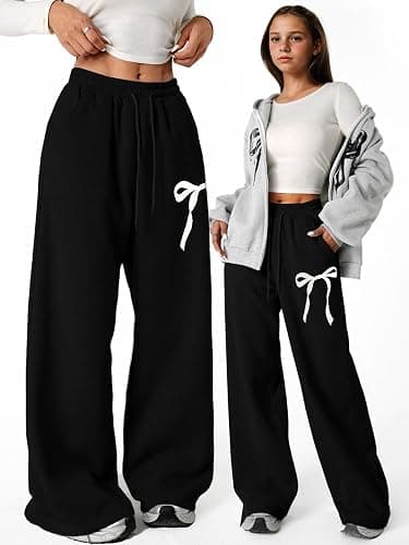 Verdusa Girl's Bowknot Baggy Sweatpants Lightweight Straight Leg Athletic Pants with Pockets thumbnail 3