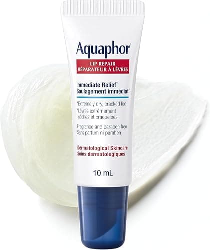 Aquaphor Lip Repair Lip Ointment for Extremely Dry, Chapped and Cracked Lips, Formulated with Panthenol and Vitamins C and E, Fragrance Free, Non Comedogenic Lip Balm, 10mL - Image 1