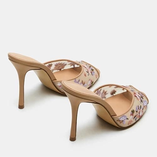 Yishaweiqi Women's Mesh Heeled Sandals Peep Toe Mules Slip on Stiletto High Heels Dress Sexy Slide Sandals thumbnail 7