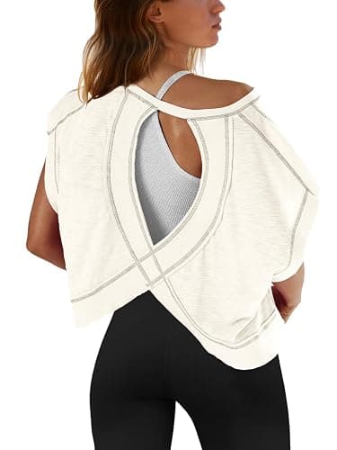 SENSERISE Womens Open Back Workout Tops Backless Short Sleeve Athletic Shirt Running Crop Top Gym Yoga Tee - Image 1