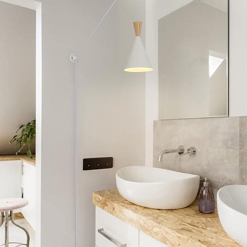 Modern plug in Pendant Light Kitchen, Adjustable chandelier hanging lamps that plug into wall outlet for Dining Room, Bedroom, Living room, ontemporary wall Décor white (No bulb) thumbnail 2