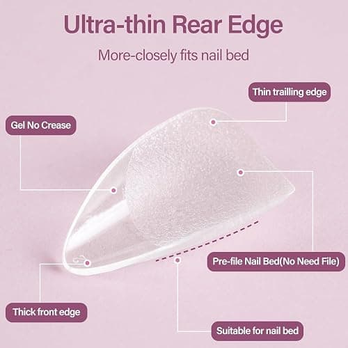 Misssix Short Almond Gel Nail Tips Kit, 360Pcs Pre Etched Clear gel x Fake Nails, Full Cover False Nail 9-in-1 Gel Glue and Portable Mini U V Nail Lamp for Women 12 Sizes thumbnail 4