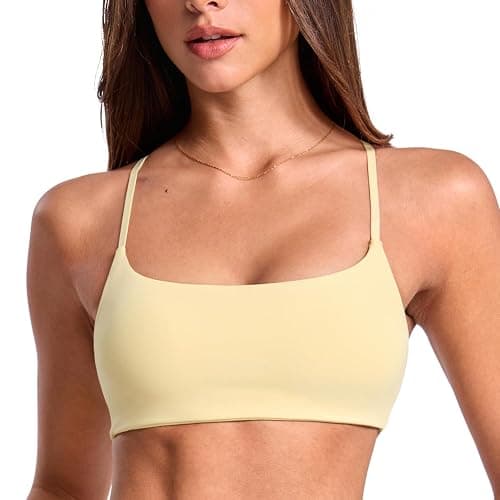 INGIA Women's Low Scoop Neck Sports Bra Spaghetti Criss Cross Strap Padded Workout Yoga Bra Crop Top - Image 1