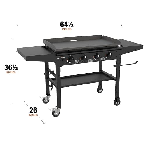Blackstone 36 Inch 4 Burner 60,000 BTU Portable Steel Griddle Cooking Station with Foldable Legs, Grease Pan, and Storage Rack, Black thumbnail 3