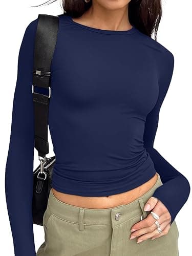 Trendy Queen Womens Long Sleeve T Shirts Fall Fashion 2025 Basic Crop Tops Going Out Outfits Y2k Clothes - Image 1