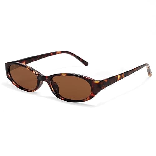 GUVIVI Retro Oval Sunglasses for Women Chic Cat Eye 90s Sunnies Lightweight Narrow Shades Trendy UV protection Sun Glasses - Image 1