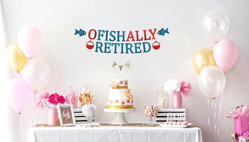 Ofishally Retired Glitter Banner - Funny Retirement Party Supplies, Gifts and Decorations - Fishing Gift - Fishing Themed Party thumbnail 4
