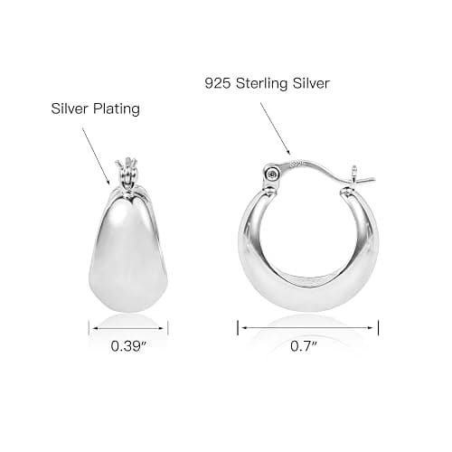 KISSPAT Sterling Silver Chunky Hoop Earrings for Women Hypoallergenic Thick Huggie Earring Wide Hoops Everyday Hoop Earrings thumbnail 4