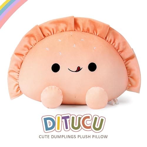 Ditucu Cute Dumpling Plush Pillow Funny Food Fried Dumplings Pancakes Stuffed Animal Plushies Toys Soft Hugging Gifts for Kids Pink 14 inch thumbnail 2