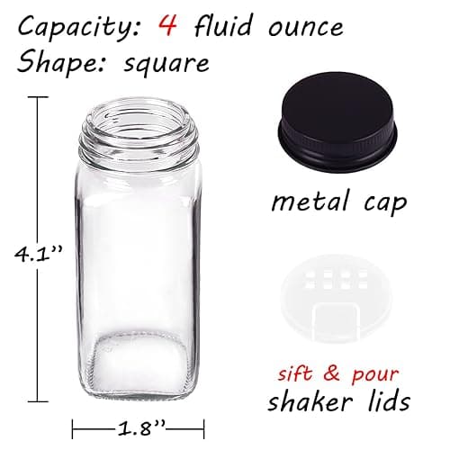 Churboro 25 Spice Jars with 547 Labels- Glass Spice Jars with Black Metal Caps, 4oz Empty Spice Containers with Shaker Lids, Funnel, Chalk Pen, Square Seasoning Bottles for Spice Rack, Drawer, Cabinet thumbnail 3