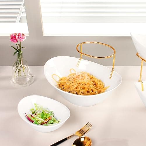 LIUYWYHCF Tierd Serving Oval Bowl Set, Oval 2 Tier Chip and Dip Bowls with Stand, for Nuts, Salsas, Food Tray, Ceramic Appetizer Serving Display Stand for Parties, Entertaining thumbnail 6