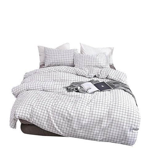 Black and White Bedding Set Grid,Cute Plaid Duvet Cover Kids Teens Room Decor Reversible Aesthetic Checkered Comforter Cover Set Twin Size,Modern Geometric Boys Girls Bedding with 1 Pillowcase,Soft - Image 1