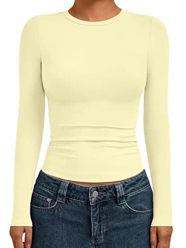 AUTOMET Womens Crew Neck Long Sleeve Shirts Compression Underscrubs Tops | Gym to Street, High Stretch, Buttery-Soft, Pairs with Jeans or Skirts, Travel Ready Staple, Versatile Layering Staple - Image 1