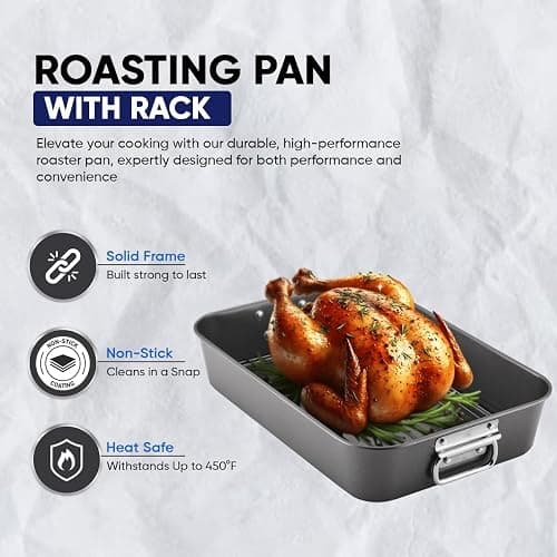 Zarstano Roasting Pan for Ovens Nonstick Heavy Duty Roasting Pan with Rack Large 11 inch x 15.5 inch For Delicious Family Meals for Cooking Roaster Pan for Meats, Turkey, & Vegetables thumbnail 3