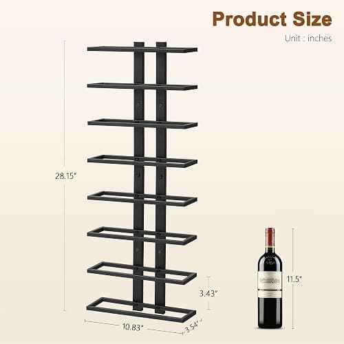 Hoctieon 8 Tier Wall Mount Wine Rack, Wall Racks for Wine Bottles Display and Storage, Hanging Bottle Organizer for Living Room, Dining Room, Wine Cellar, Bar, Black thumbnail 3
