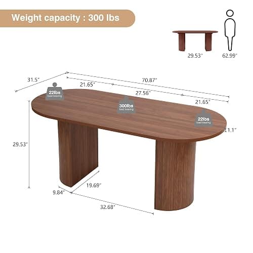 70.8 Inch Dining Table for 4-6 People, Oval Kitchen Table with Semi-Cylindrical Legs Base, Modern Farmhouse Round Dinner Tables for Dining Room Kitchen Living Room (Walnut) thumbnail 2