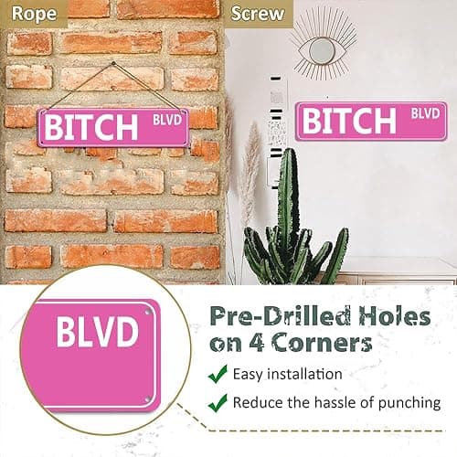 Retro Pink Tin Metal Sign - 'BITCH BLVD' - Bold Statement Decor for Home, Bar, or Dorm - 16x4 Inches - Unique Gift Idea for Friends(B71) thumbnail 3