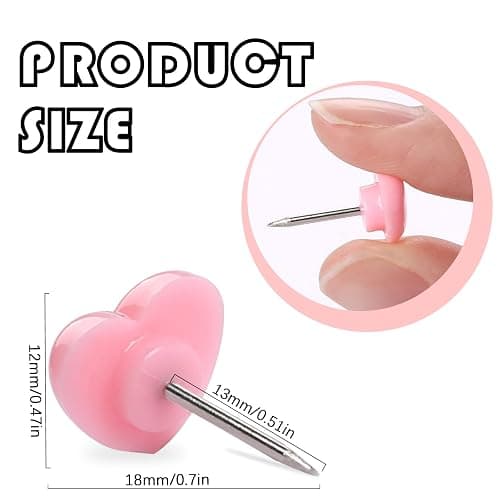 100pcs Push Pins, 0.47inch Plastic Pushpins Pink Push Pins Heart Shaped Cute Thumb Tacks Decorative for Home School Office Notice Board Cork Board thumbnail 3