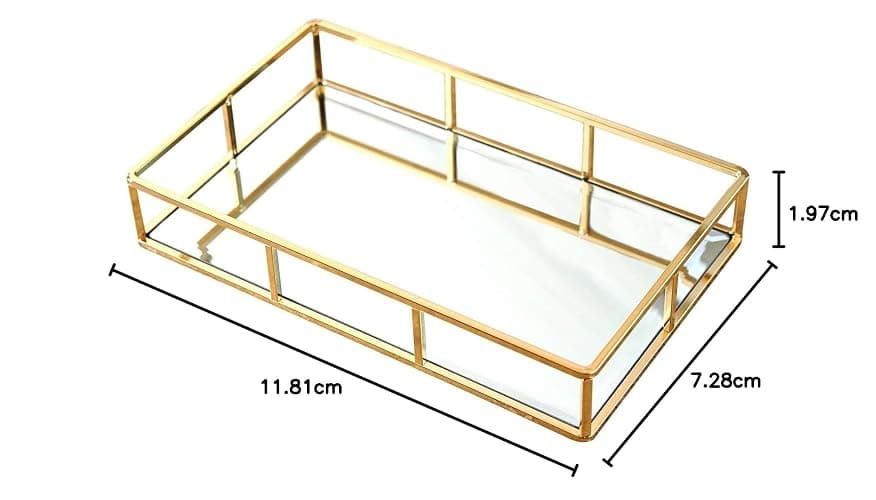PuTwo Tray Mirror Gold Dresser Ornate Metal Decorative Jewelry Organizer | Gold Tray Jewelry Perfume Organizer Makeup Tray for Vanity Dresser Bathroom Bedroom thumbnail 3