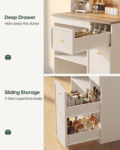 Mini Fridge Cabinet with Storage, Coffee Bar Mini Fridge Space, Outlet | LED Light, 20.9" Countertop Pantry, Liquor Wine Bar & Baker Rack, Microwave Shelf, Beverage Station for Kitchen, Dorm, Office thumbnail 7