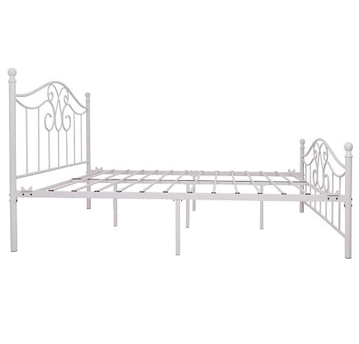 YALAXON Vintage Sturdy Queen Size Metal Bed Frame with Headboard and Footboard Basic Bed Frame No Box Spring Needed (Queen, Grayish White) thumbnail 8