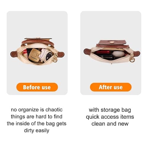 2Sets Mini Bag Strap Kit and Organizer Compatible with Longchamp, Folding Tote Bag organizer insert, Punch-Free Adjustable Buckle Strap Design, Multi-Pocket Felt Handbag Organizer, (1.2cm) thumbnail 5