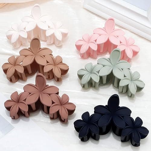 Ahoney 6PCS Flower Hair Clips for Women Strong Hold Nonslip, Big Flower Claw Clip for Thick Hair, Hawaiian Hibiscus Cute Hair Clips Beach Hair Accessories for Women Girls (Neutral) thumbnail 6