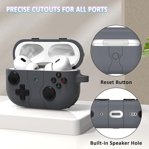 R-fun Compatible with AirPods Pro 2nd/1st Generation Case Cover with Cleaner Kit, Classic Handheld Game Console Design Case Soft Skin Silicone Protective for Apple AirPods Pro 2/1 Charging Case,Grey thumbnail 5